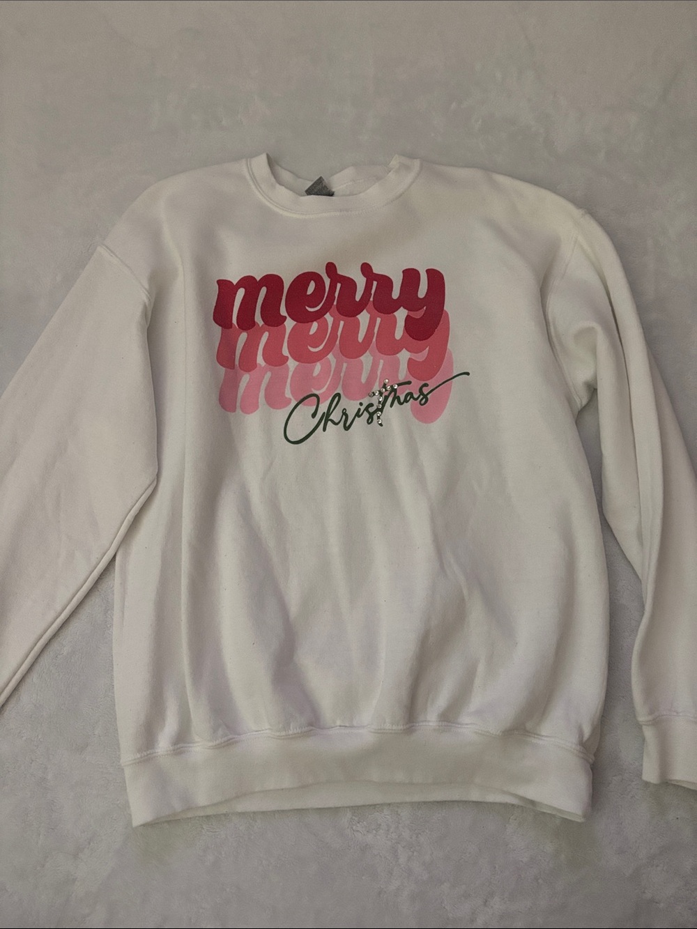 Gildan White Sweatshirt with Red and Pink "Merry Christmas" Graphic